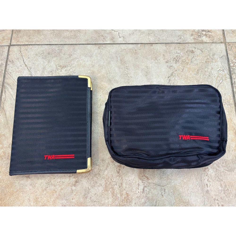 Vintage TWA Trans World Airlines Amenity Kit & Travel Portfolio Set w/ Contents